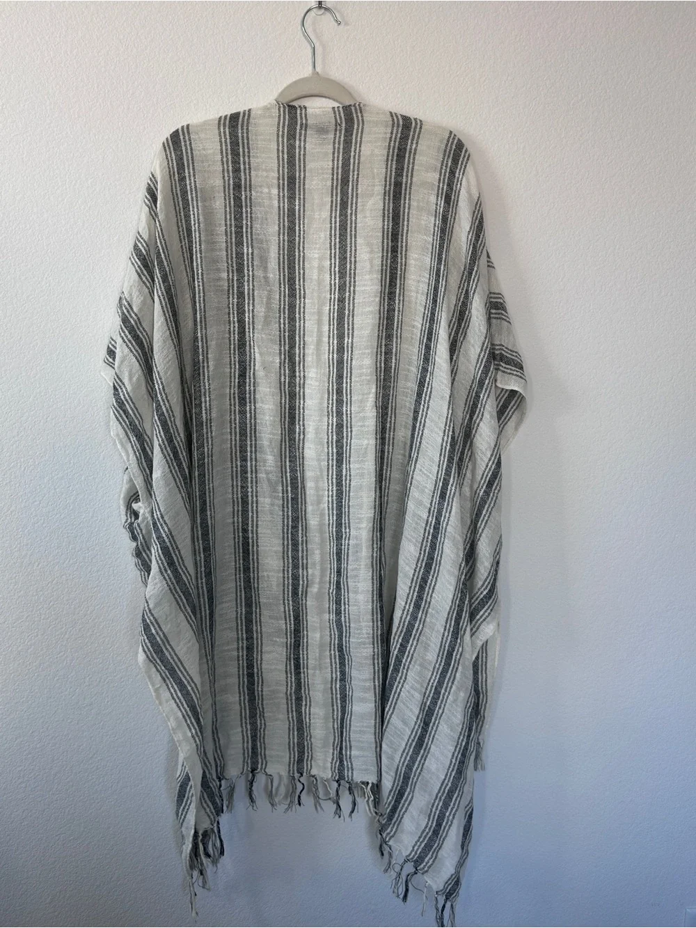 American Eagle Outfitters Black and White Striped Fringe Throw